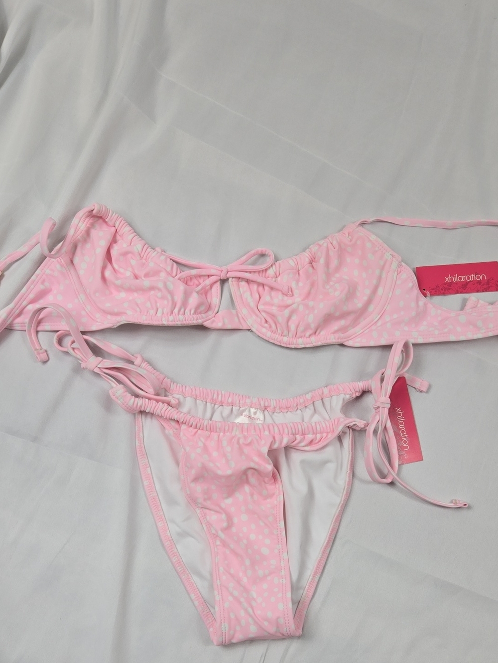 Xhilaration Light Pink Polka Dot Tie-Side Bikini XL